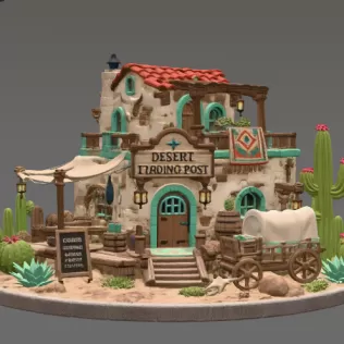 Desert Trading Post Fantasy Western Village STL File for 3D - Model thumbnail 6