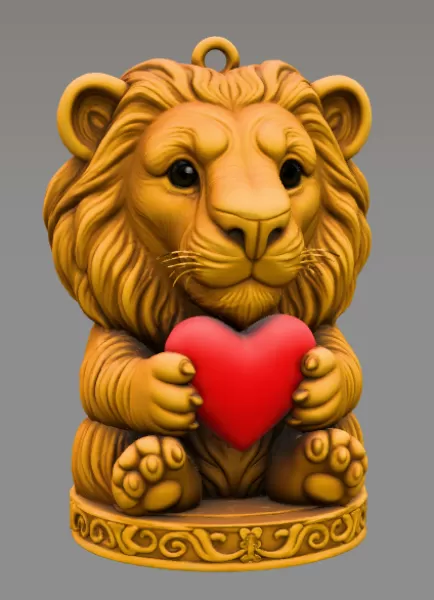 Cute Lion with Heart – 3D Printable STL File - Model preview 6