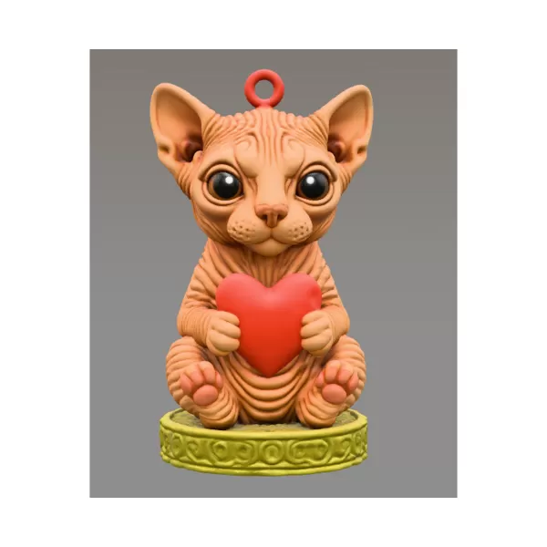 Beautifully sculpted Sphynx cat holding a heart - Model preview 1
