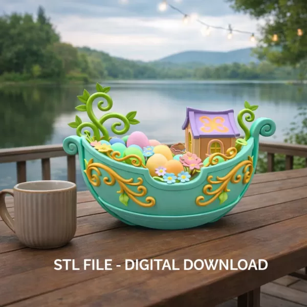 Fantasy Easter Egg Boat STL File– 3D Printable Easter Decoration - Model preview 1