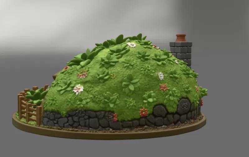 Cozy Hobbit Garden Cottage STL File for 3D Print - Model preview 9