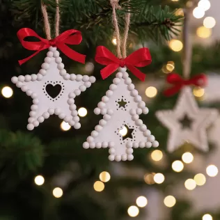 Beaded Christmas Ornament Set | Tree & Star Cutout Holiday Decor - Model thumbnail 5