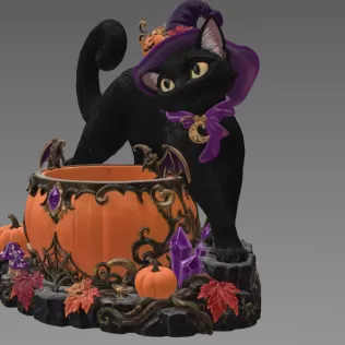 Halloween Witch Cat Pumpkin Bowl STL File for 3D Print - Model thumbnail 8