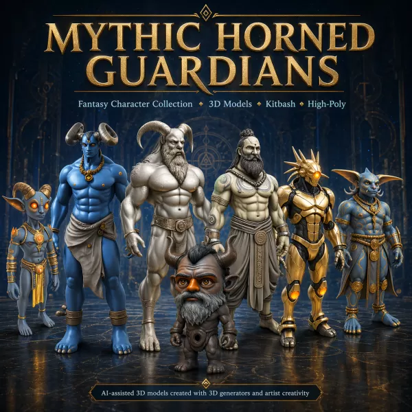 Mythic Horned Guardians – Fantasy Character Collection Kitbash - Model preview 1