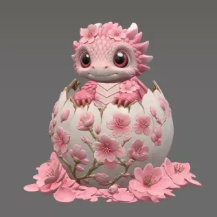Cherry Blossom Baby Dragon in Egg STL File for 3D Print - Model thumbnail 8