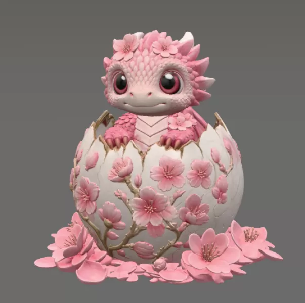 Cherry Blossom Baby Dragon in Egg STL File for 3D Print - Model preview 8