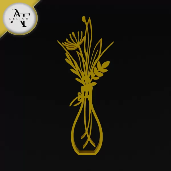 Flowers in vase - Line Art - 2D Wall Art Decor - Model preview 1