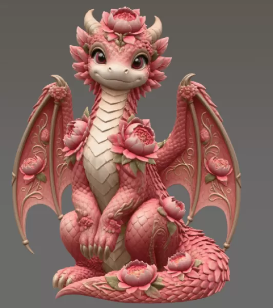 Rosé Bloom Dragon STL File for 3D Print - Model preview 9