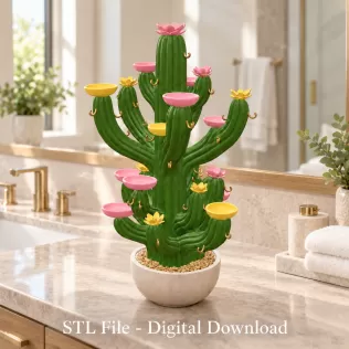 Blooming Cactus Jewelry Organizer STL File for 3D Print - Model thumbnail 4
