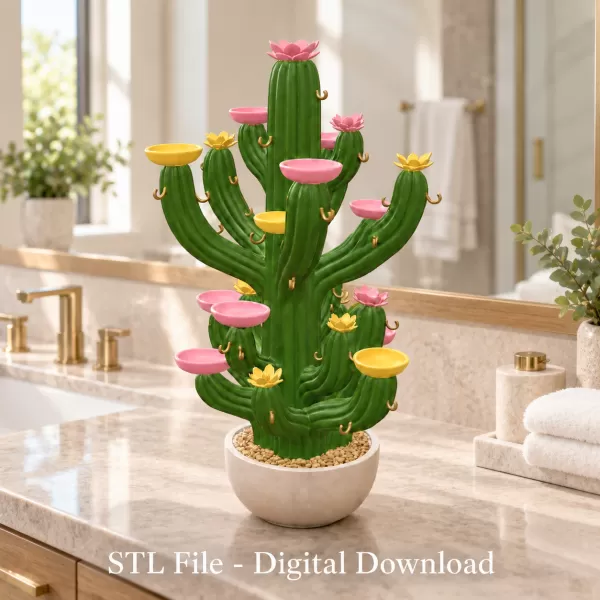 Blooming Cactus Jewelry Organizer STL File for 3D Print - Model preview 4