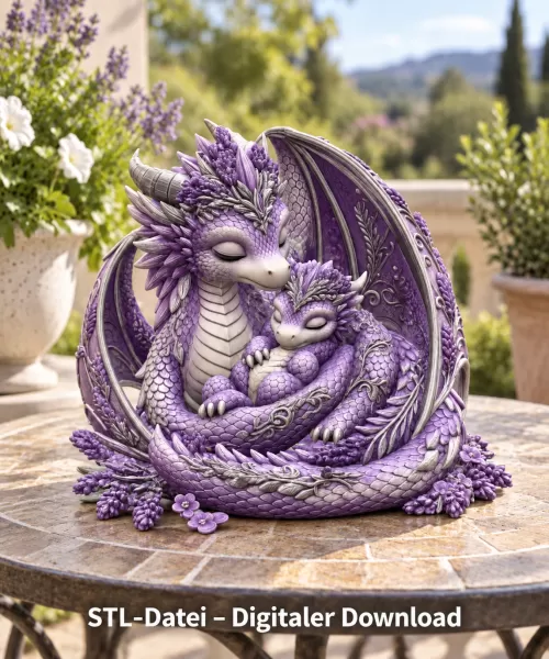 Lavender Dragon Mother and Baby STL File for 3D Print - Model preview 4