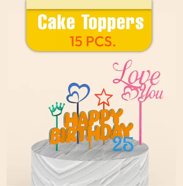 3D Cake Toppers Set, 15 pcs. Bundle, Happy Birthday Cake Toppers - Model preview 4