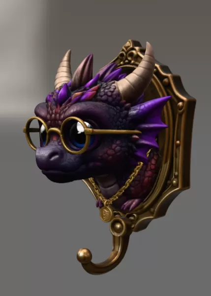 Kawaii Dragon Key Holder STL File for 3D Print - Model preview 4