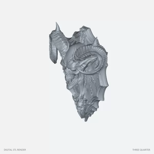 Horned Demon Ram Skull Display - STL - Model preview 2