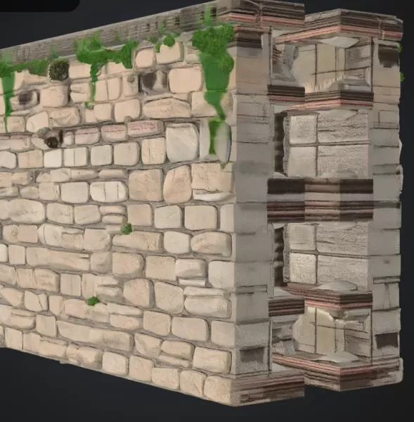 Stadtmauer mit Backstein und feldsteine gemauert - Model preview 2