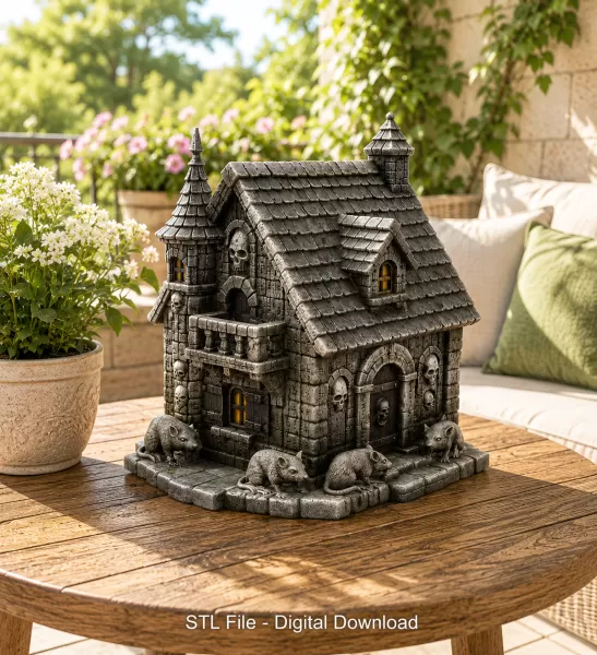 Haunted Fantasy Rat Cottage STL for 3D Printing - Model preview 11