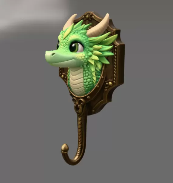 Cute Dragon Wall Hook STL File Digital Download - Model preview 4