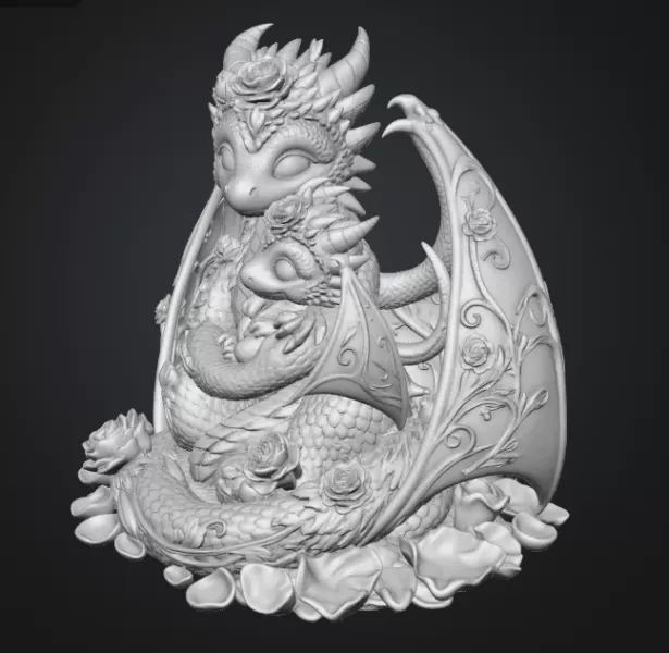 Rose Dragon Mother and Baby STL File for 3D Print - Model preview 14
