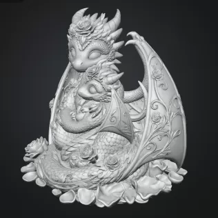 Rose Dragon Mother and Baby STL File for 3D Print - Model thumbnail 14