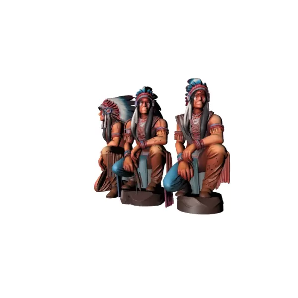 Three Native Indian People Sitting Traditional Cultural Sculptur - Model preview 5