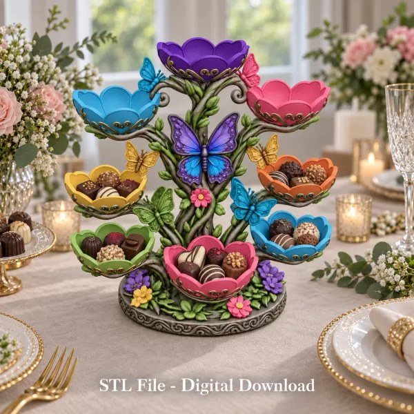 Butterfly Flower Bowl Organizer STL File for 3D Print - Model preview 4