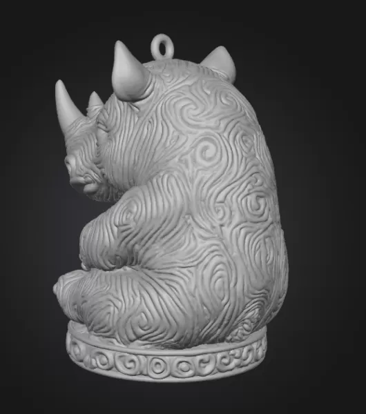Cute Rhino Figurine With Heart — Pendant / Ornament - Model preview 4