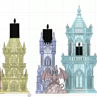 Complete Gothic Castle Set - 4 Towers + Dragon - Model thumbnail 3