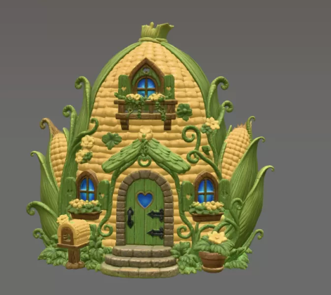 Corn Cottage STL File for 3D Print - Model preview 3