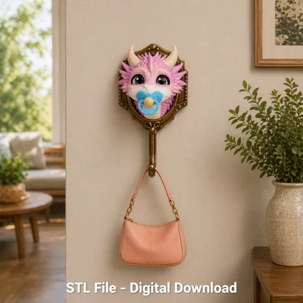 Baby Dragon Wall Hook STL File for 3D Printing - Model preview 2