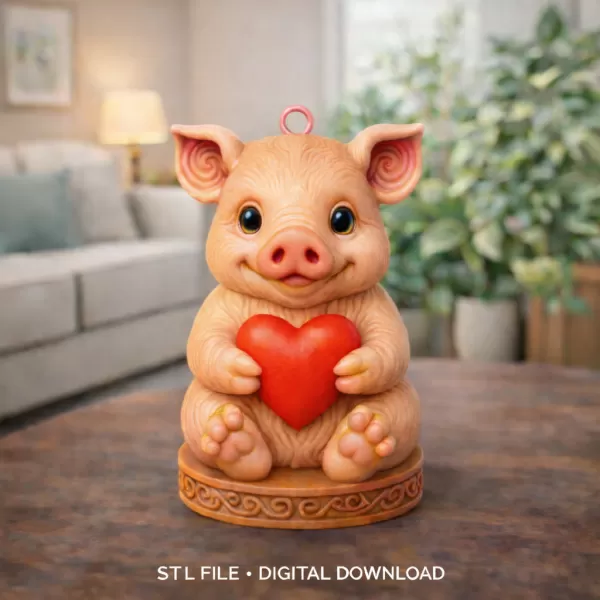 Cute Cute Pig Ornament - Pendant with heart - Model preview 8