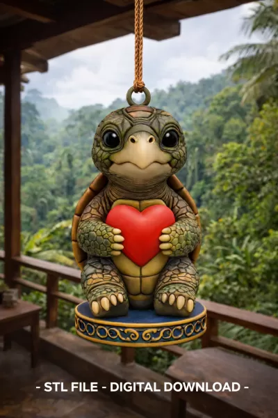 Cute Turtle with Heart – 3D Printable STL File - Model preview 1