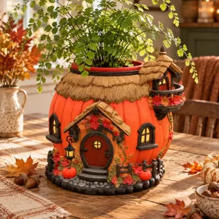 Autumn Pumpkin Cottage Planter STL File for 3D Print - Model thumbnail 4
