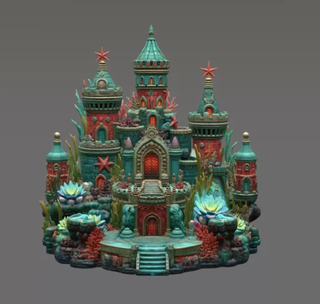 Coral Kingdom Fantasy Castle STL File for 3D Print - Model preview 9
