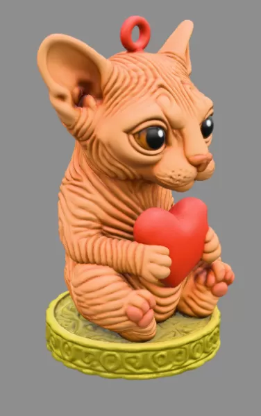 Beautifully sculpted Sphynx cat holding a heart - Model preview 5
