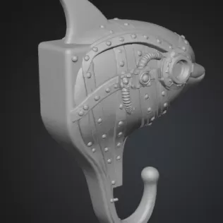 STL File Description — Steampunk Dolphin Wall Hook (print-ready) - Model thumbnail 4