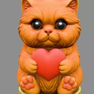 Adorable Persian cat figurine holding a heart Pendant - Model thumbnail 2