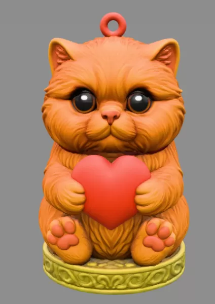 Adorable Persian cat figurine holding a heart Pendant - Model preview 2