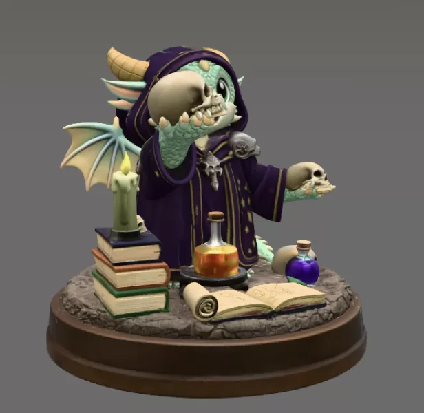 Cute Fantasy Mage Dragon STL File for 3D Printing - Model preview 6
