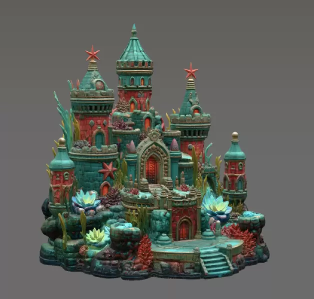 Coral Kingdom Fantasy Castle STL File for 3D Print - Model preview 14