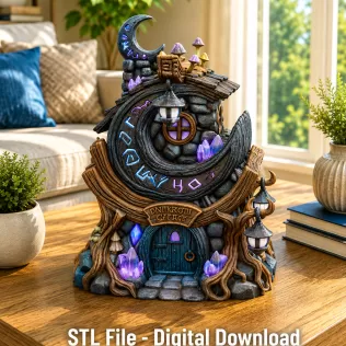 Moonlit Mystic Cottage STL File for 3D Print - Model thumbnail 3