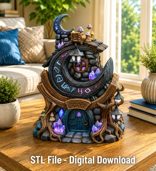 Moonlit Mystic Cottage STL File for 3D Print - Model preview 3