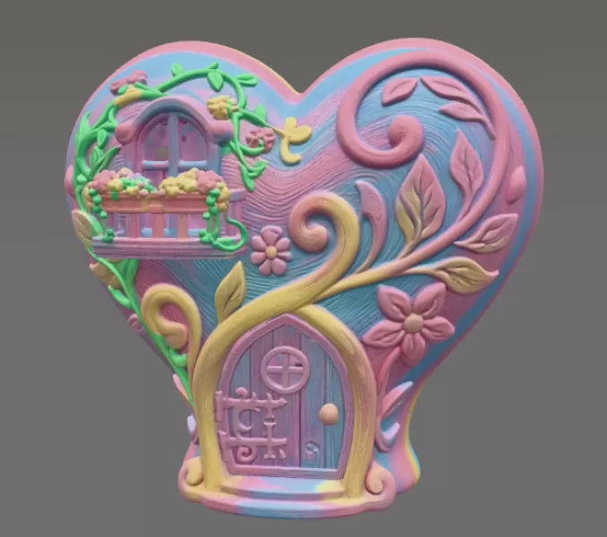 Fantasy Heart Fairy House - STL File 3D Printable - Model preview 3