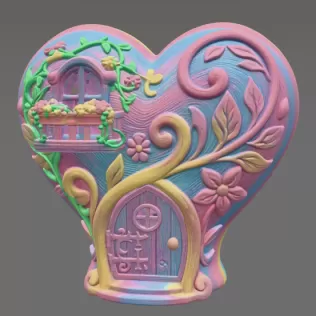 Fantasy Heart Fairy House - STL File 3D Printable - Model thumbnail 3