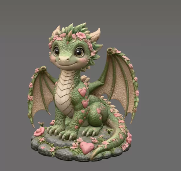 Blossom Heart Dragon STL File for 3D Print - Model preview 3