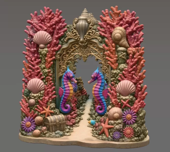 Coral Seahorse Fantasy Gateway STL File for 3D Print - Model preview 8