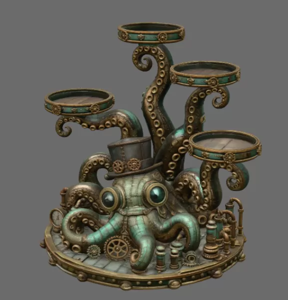 Steampunk Octopus Tray Organizer STL File for 3D Print - Model preview 8