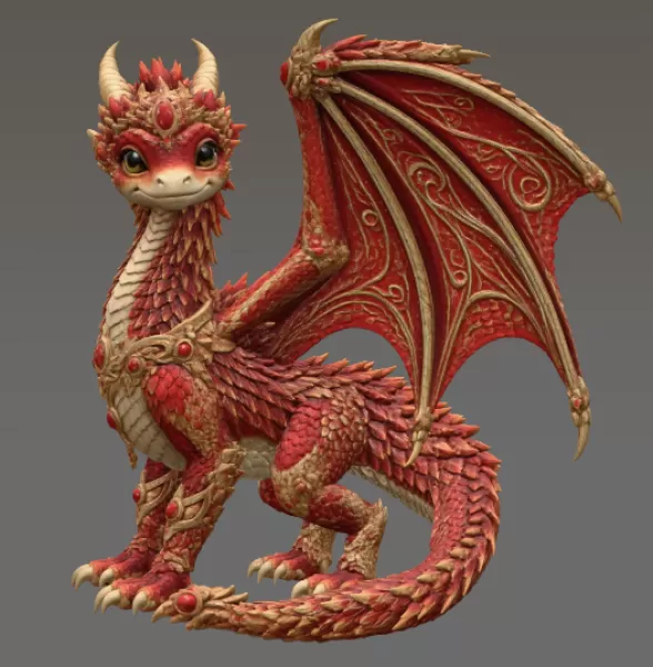 Royal Crimson Dragon STL File for 3D Print - Model preview 4