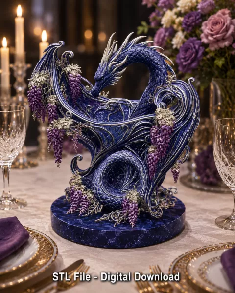 Midnight Wisteria Dragon Bowl STL File for 3D Print - Model preview 3