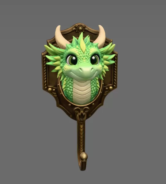Cute Dragon Wall Hook STL File Digital Download - Model preview 7