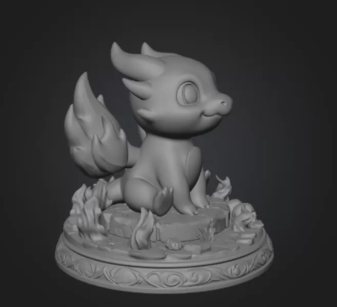 Fire Baby Dragon STL File 3D Printable Cute Fire Dragon Figurine - Model preview 12